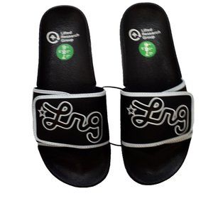 Lifted Research Group LRG Mens Cursive Logo Slides Black Sandals Shoes New 7